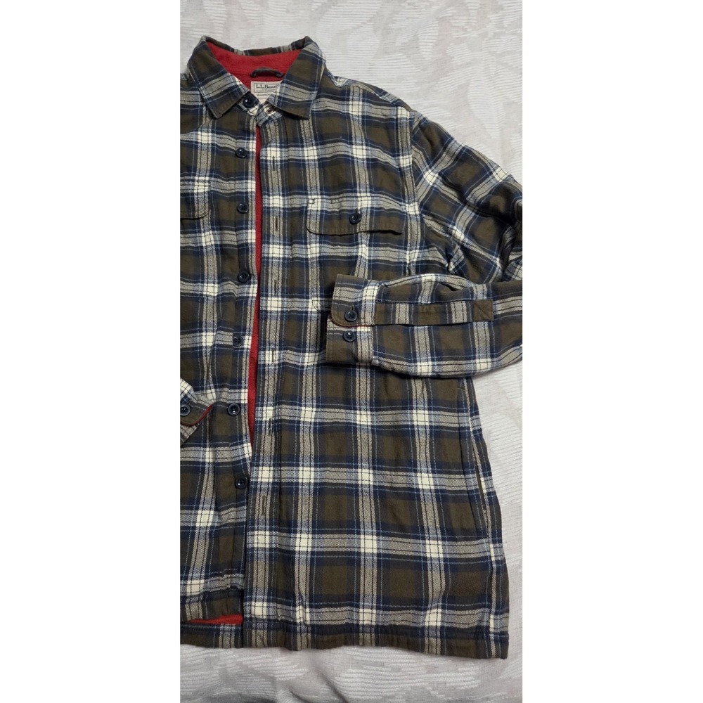 LL Bean Shirt Mens S-Reg Plaid Traditional Fit Fleece Lined Shacket Pockets